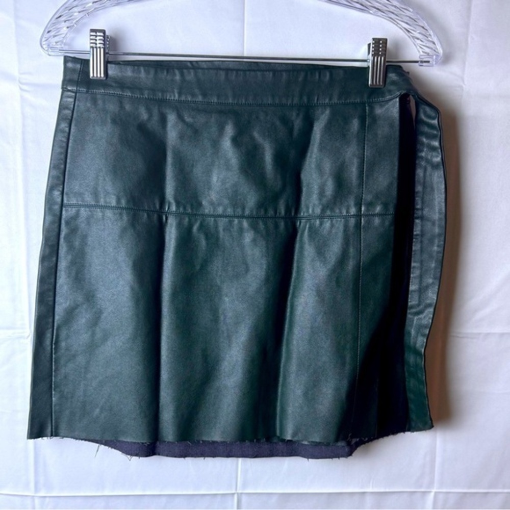 Lulus Daydream With Me Forest Green Vegan Leather Wrap Mini Skirt Size L